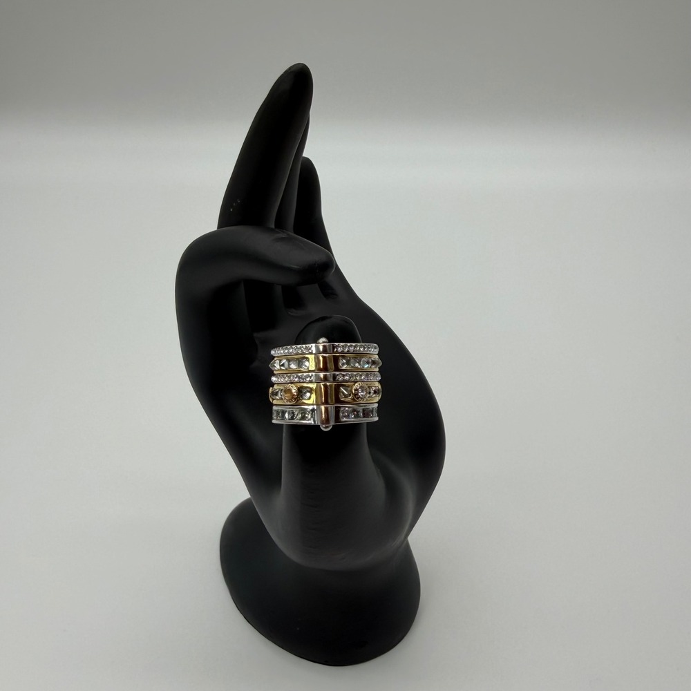 Vintage Henri Bendel "Deluxe Hand Me Down" 5 Stack Gold & Silver Ring Size 7